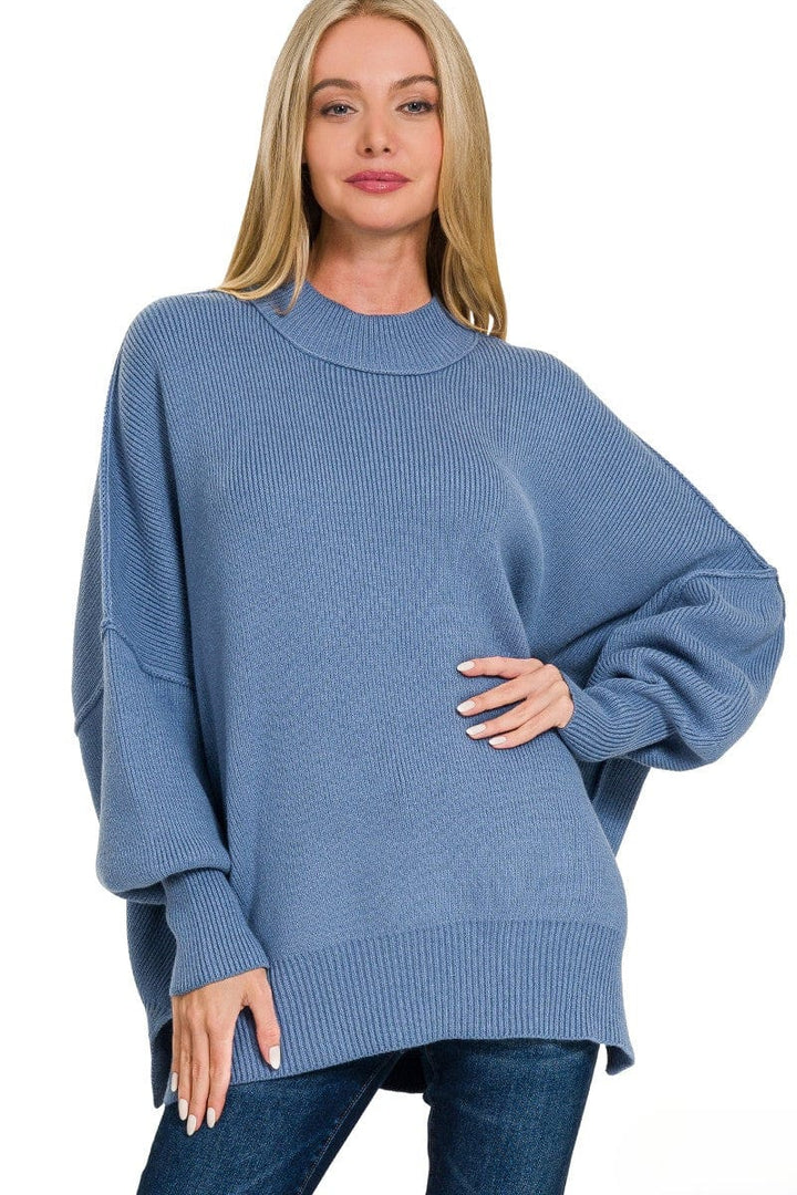Zenana Side Slit Simple Oversized Sweater