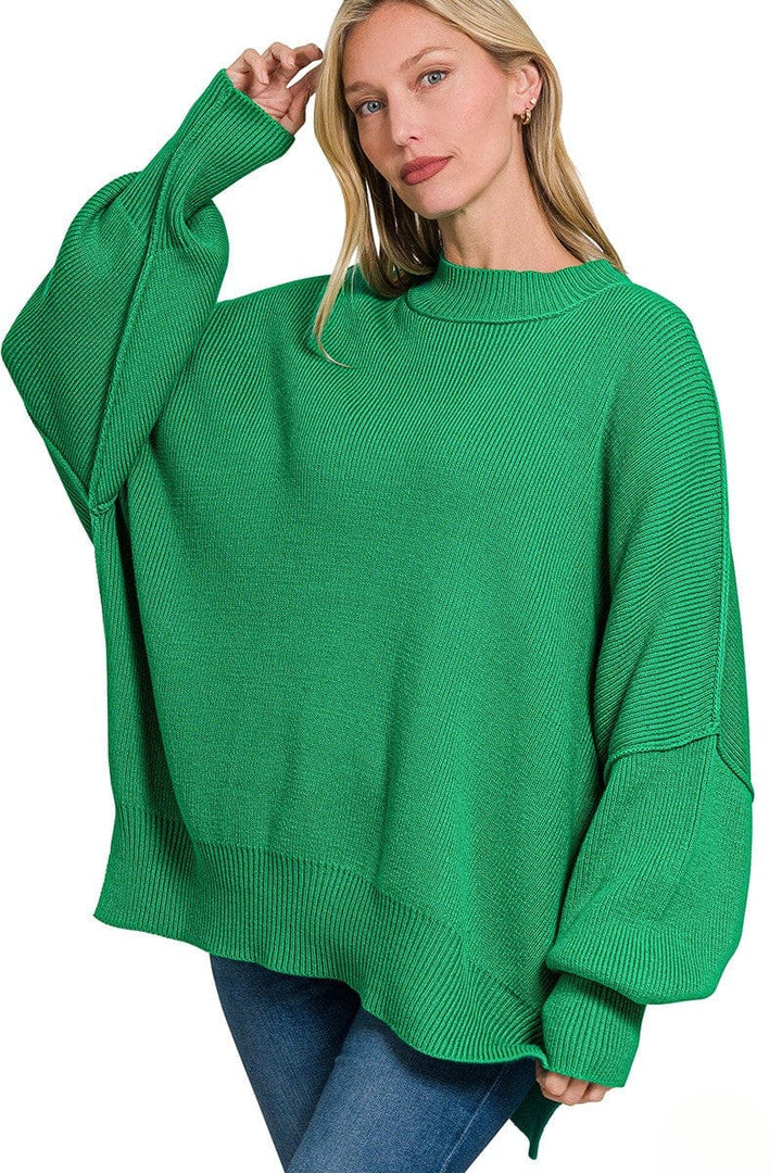 Zenana Side Slit Simple Oversized Sweater