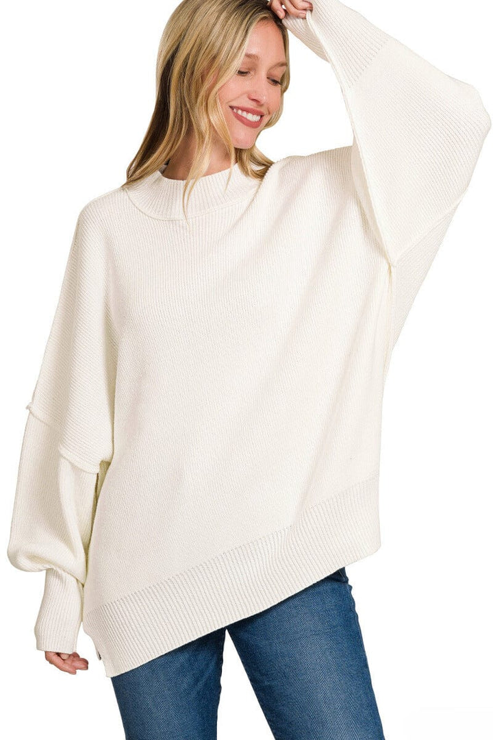 Zenana Side Slit Simple Oversized Sweater