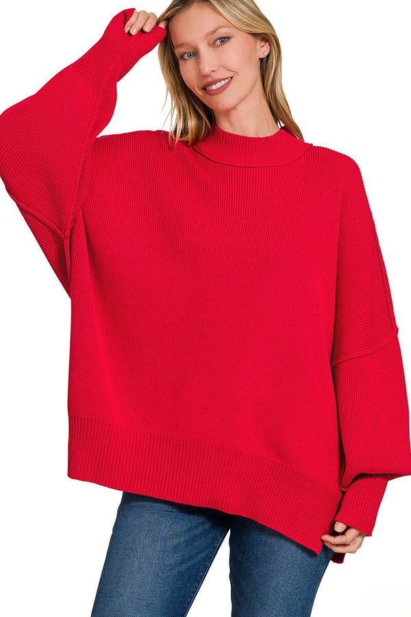 Zenana Side Slit Simple Oversized Sweater