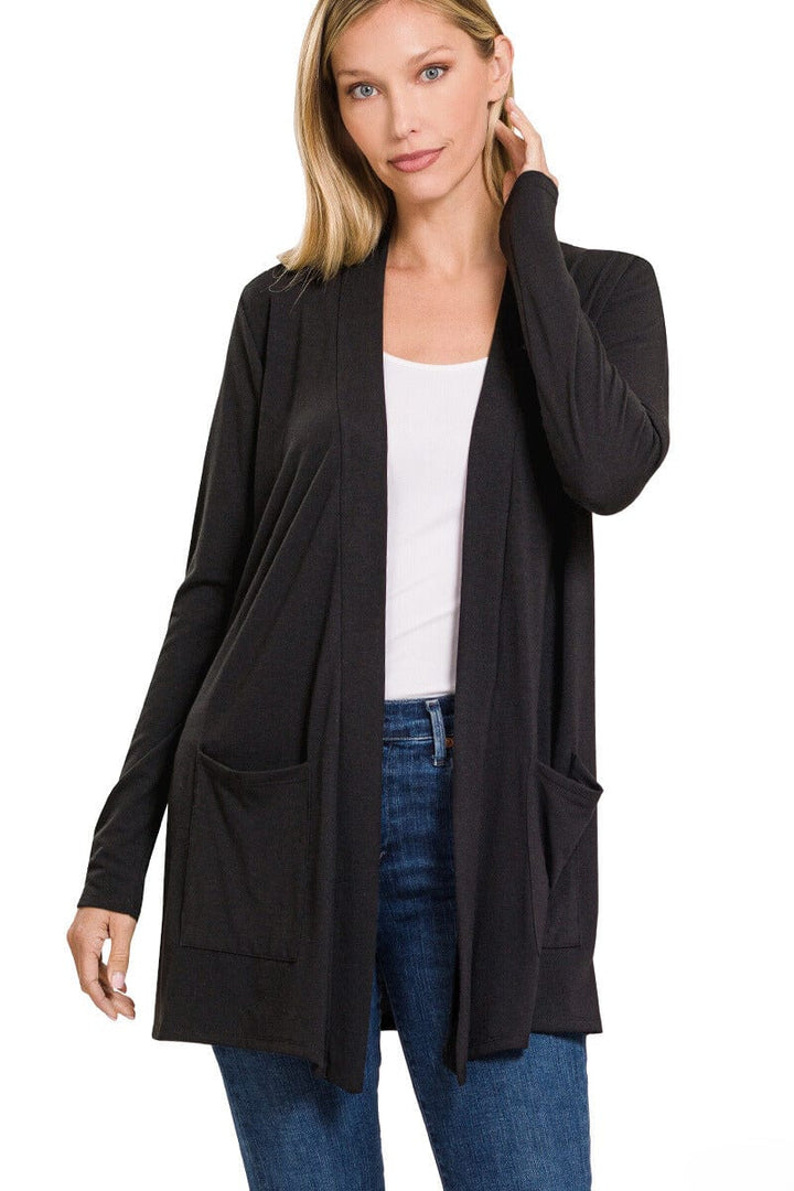 Zenana Slouchy Pocket Open Cardigan