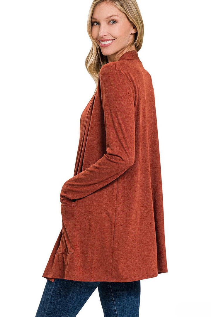 Zenana Slouchy Pocket Open Cardigan
