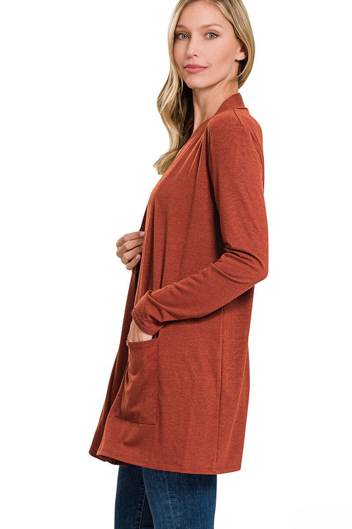 Zenana Slouchy Pocket Open Cardigan