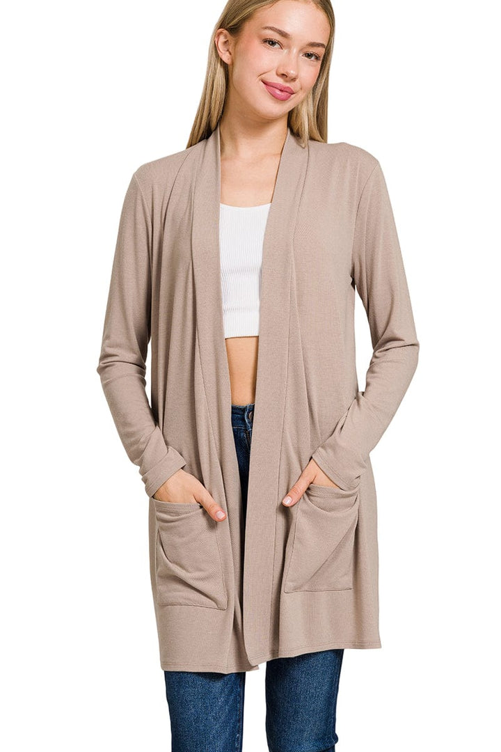 Zenana Slouchy Pocket Open Cardigan