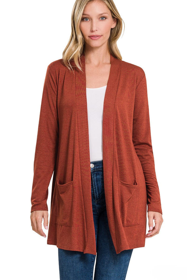 Zenana Slouchy Pocket Open Cardigan