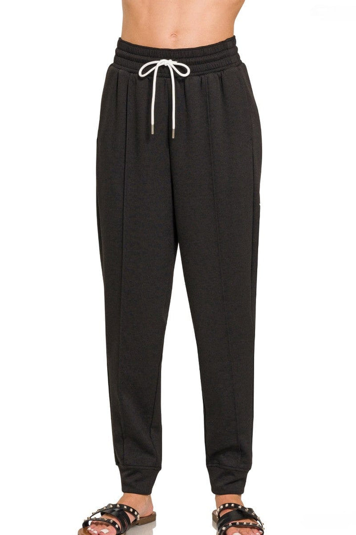 Zenana Soft Scuba Center Seam Line Drawstring Sweatpants