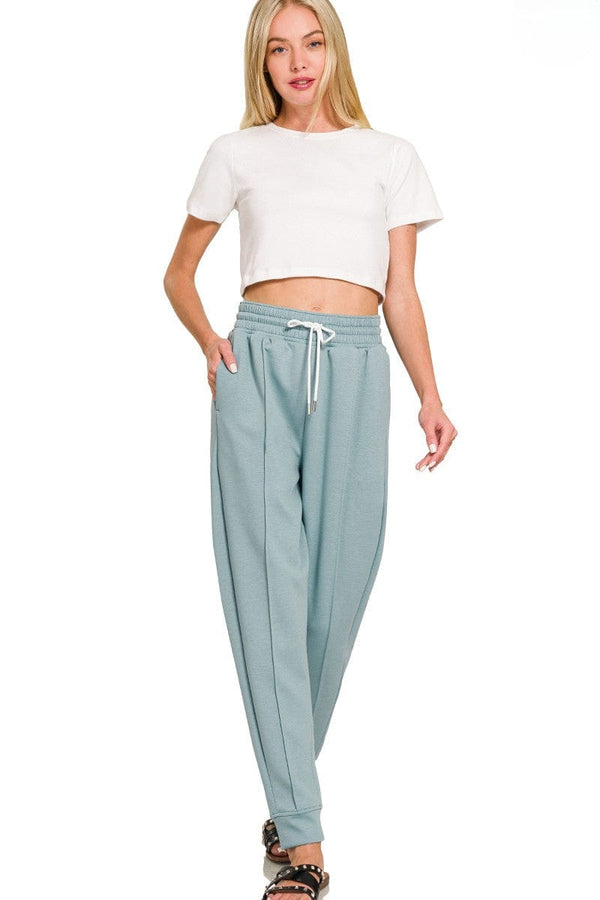 Zenana Soft Scuba Center Seam Line Drawstring Sweatpants