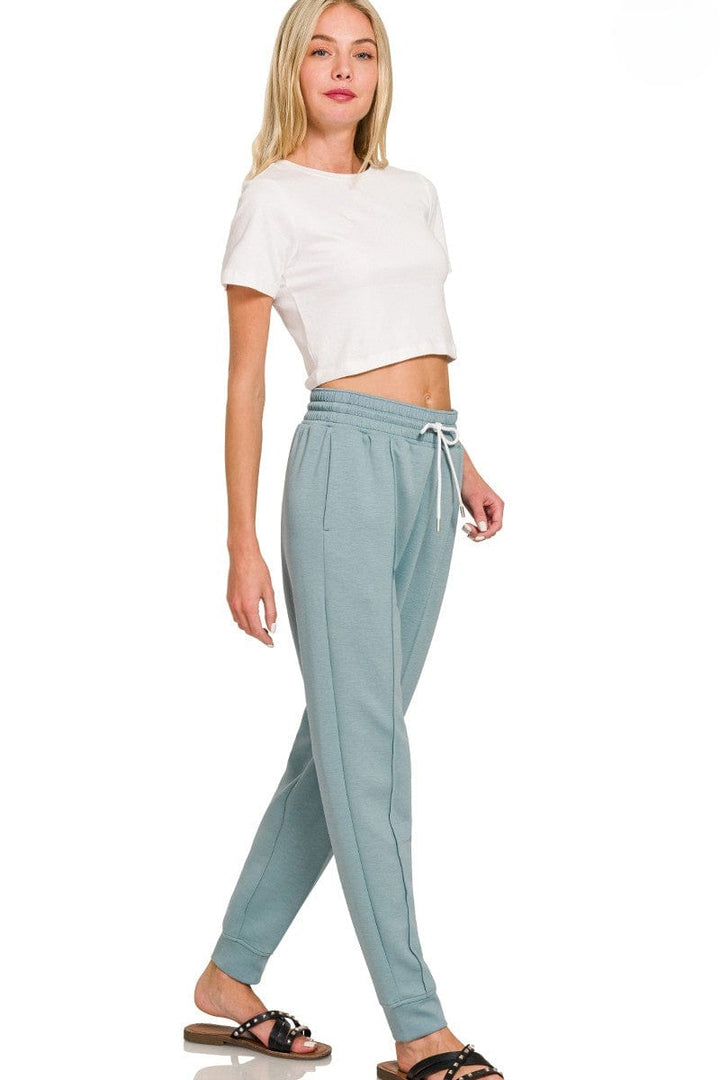 Zenana Soft Scuba Center Seam Line Drawstring Sweatpants