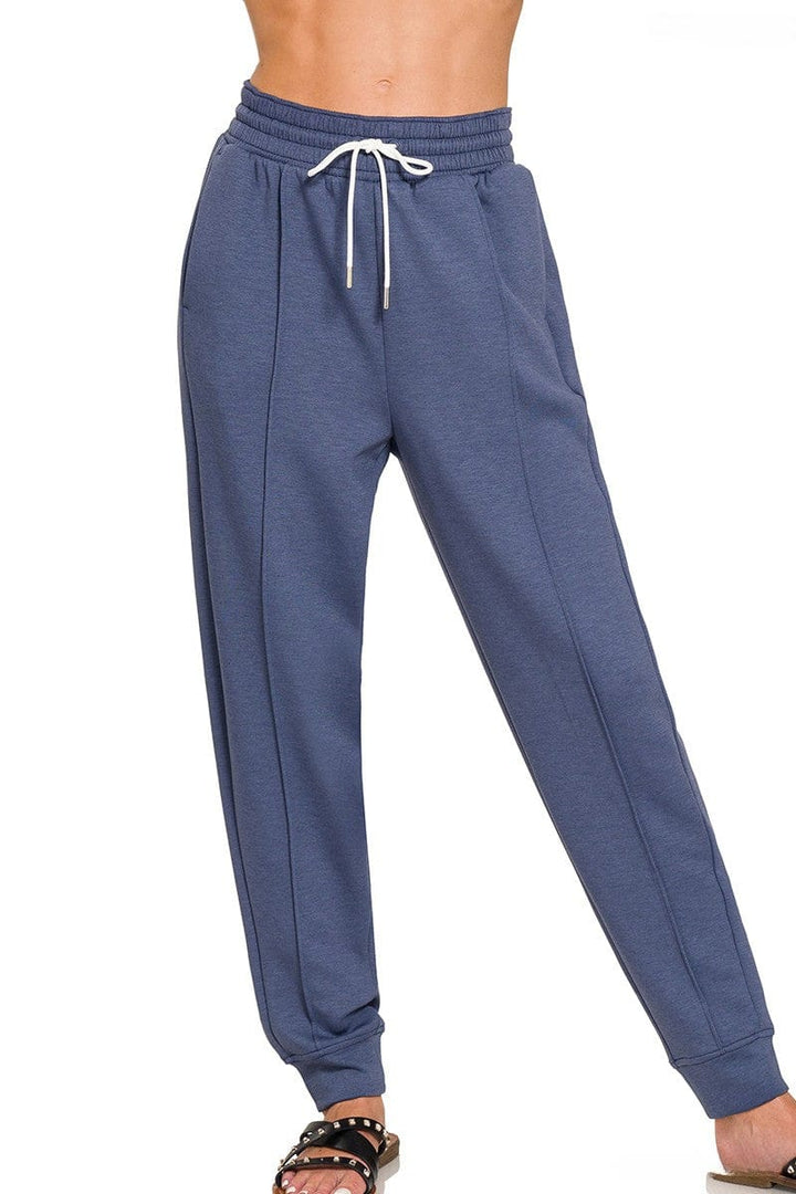 Zenana Soft Scuba Center Seam Line Drawstring Sweatpants