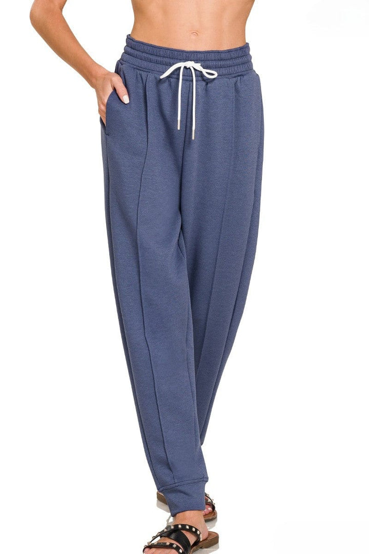 Zenana Soft Scuba Center Seam Line Drawstring Sweatpants