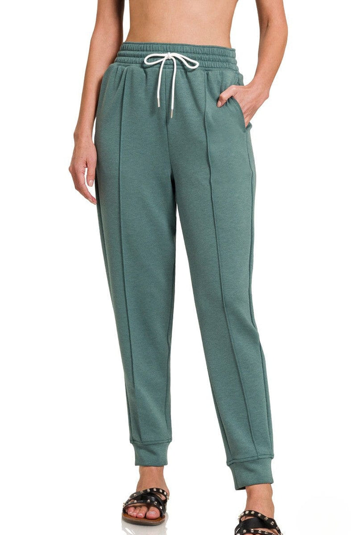 Zenana Soft Scuba Center Seam Line Drawstring Sweatpants