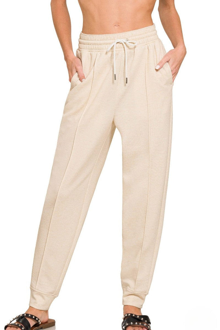 Zenana Soft Scuba Center Seam Line Drawstring Sweatpants