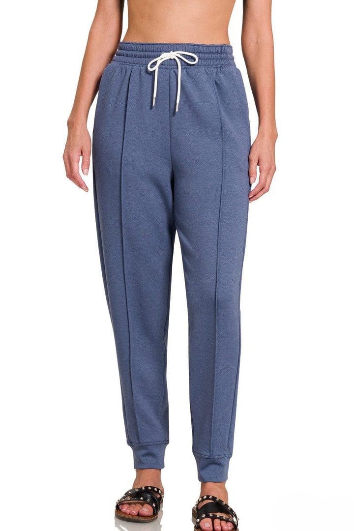 Zenana Soft Scuba Center Seam Line Drawstring Sweatpants