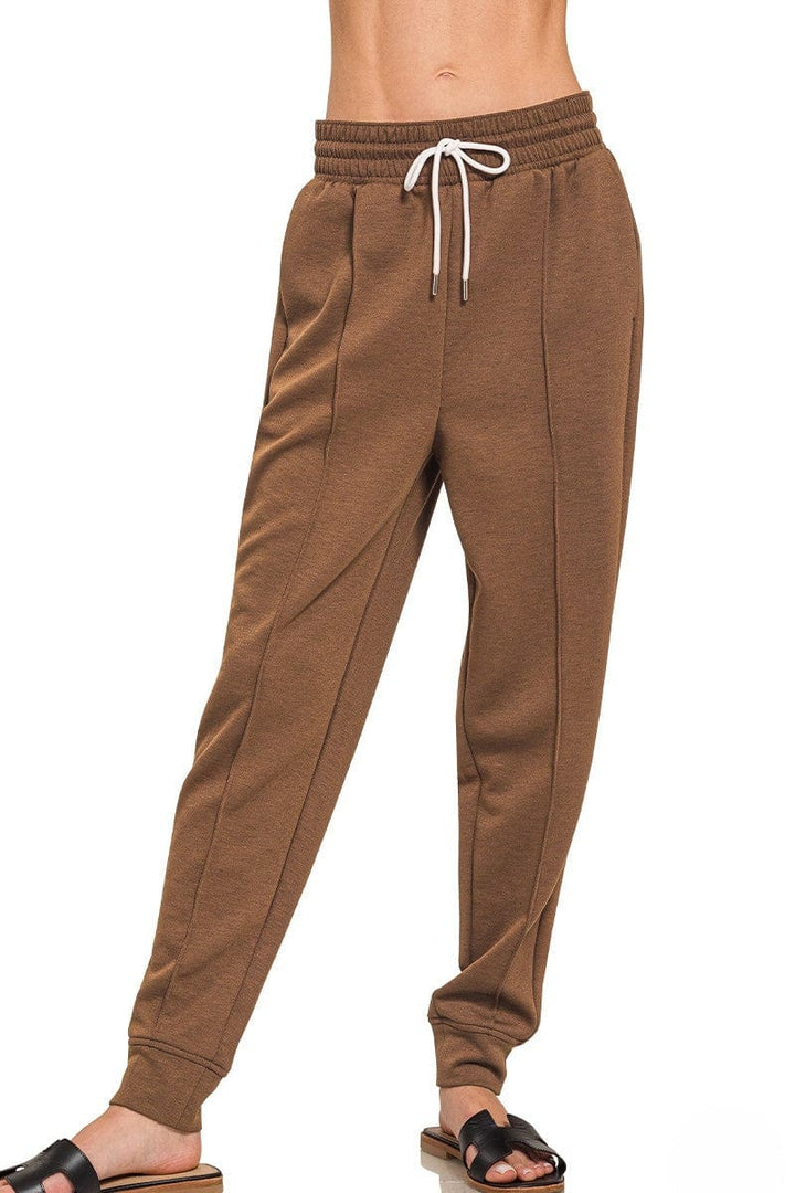 Zenana Soft Scuba Center Seam Line Drawstring Sweatpants