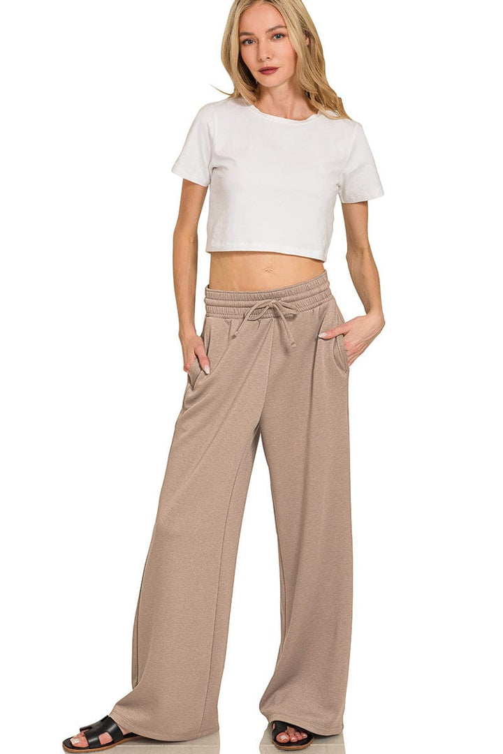 Zenana Soft Scuba Crewneck Pullover and Wide Leg Pants Set