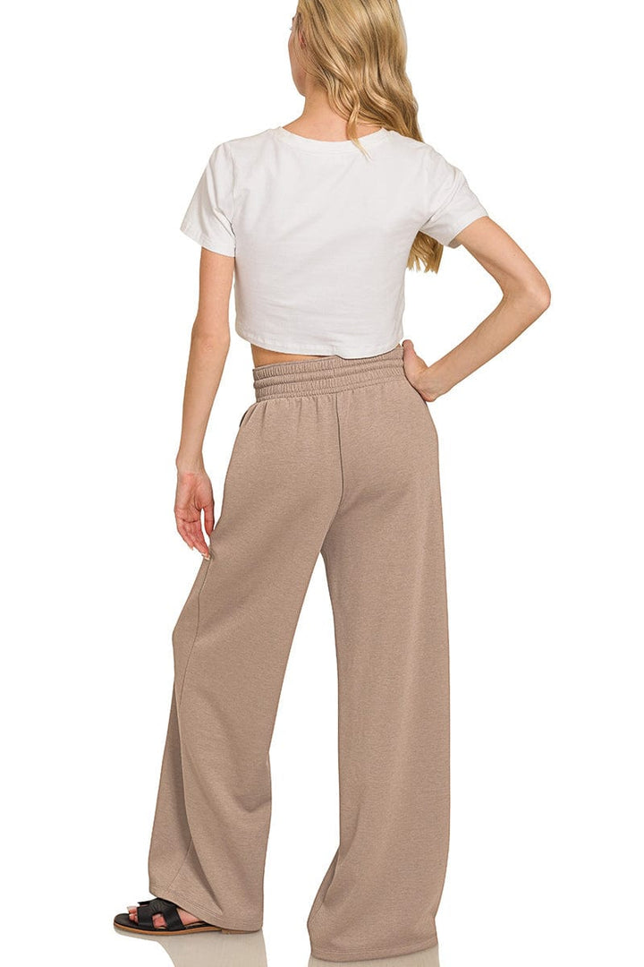 Zenana Soft Scuba Crewneck Pullover and Wide Leg Pants Set