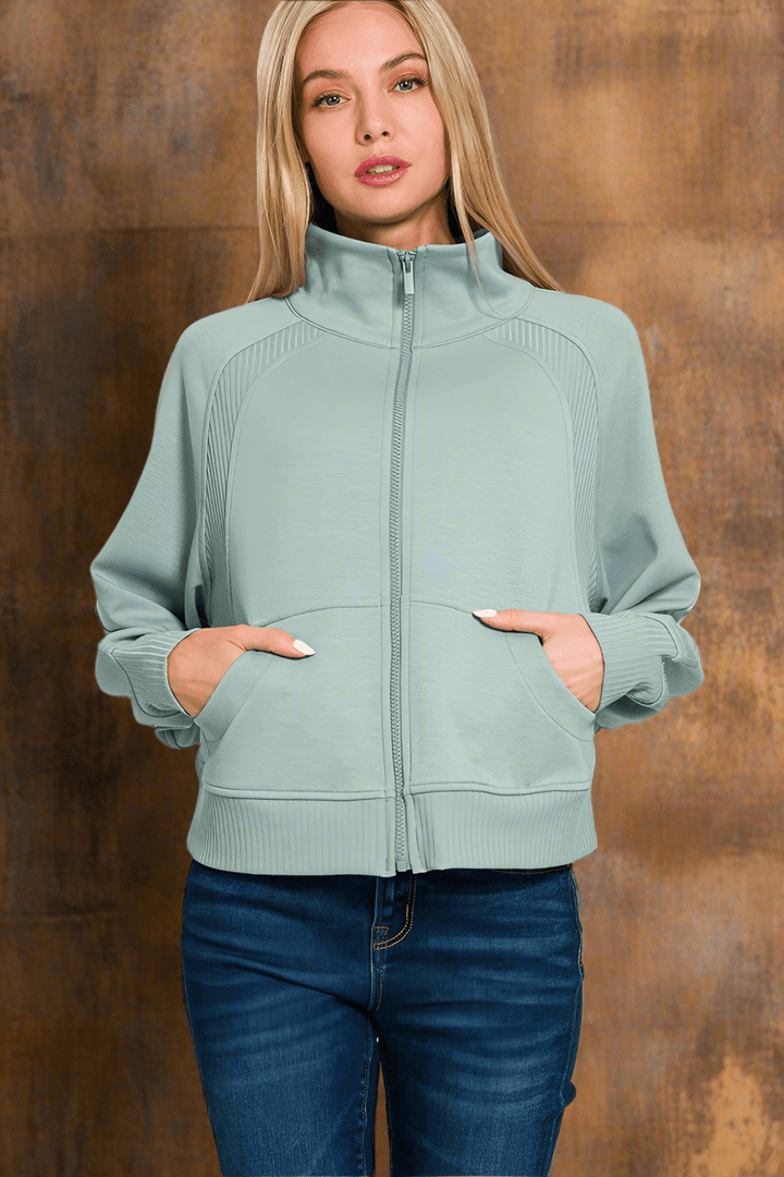 Zenana Soft Scuba Full Zip Jacket