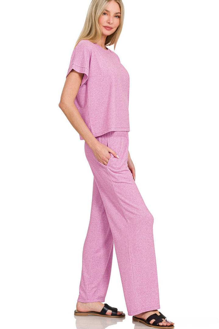 Zenana Soft Short Sleeve Tee & Lounge Pants Set