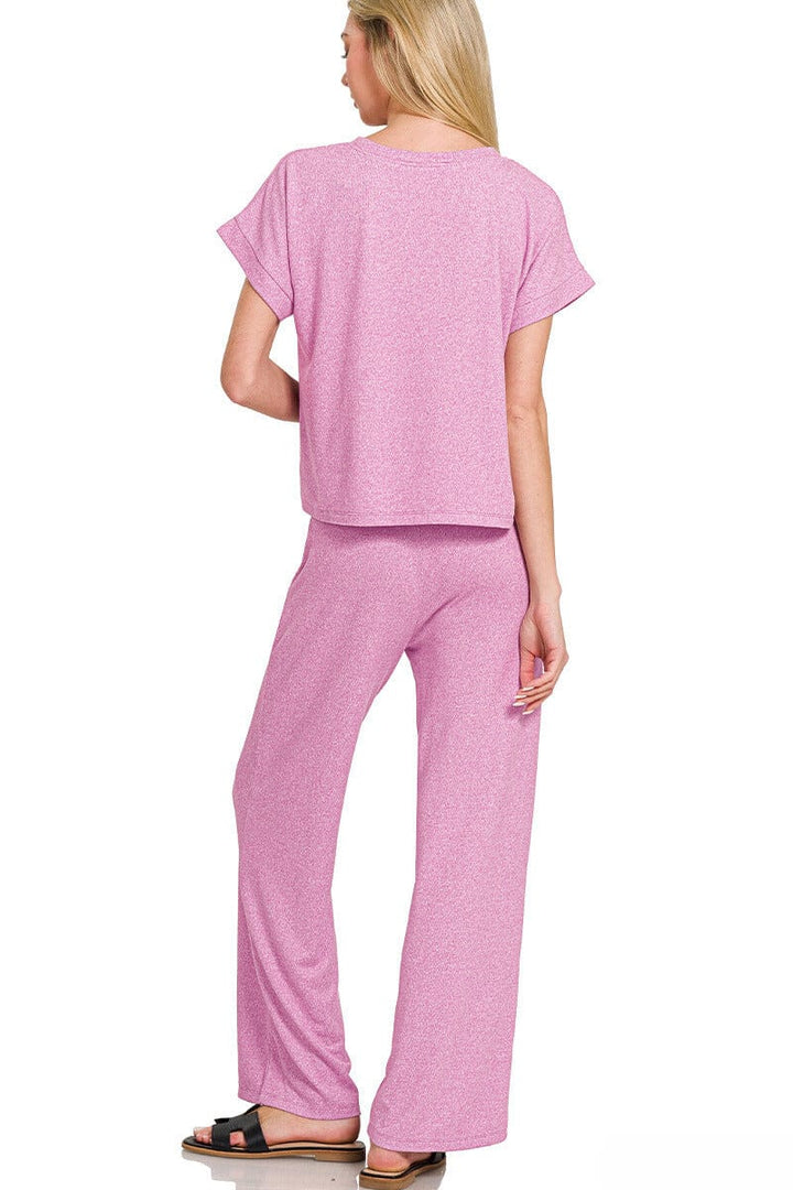 Zenana Soft Short Sleeve Tee & Lounge Pants Set