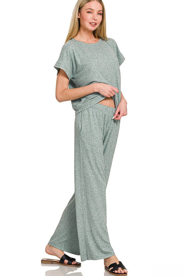 Zenana Soft Short Sleeve Tee & Lounge Pants Set