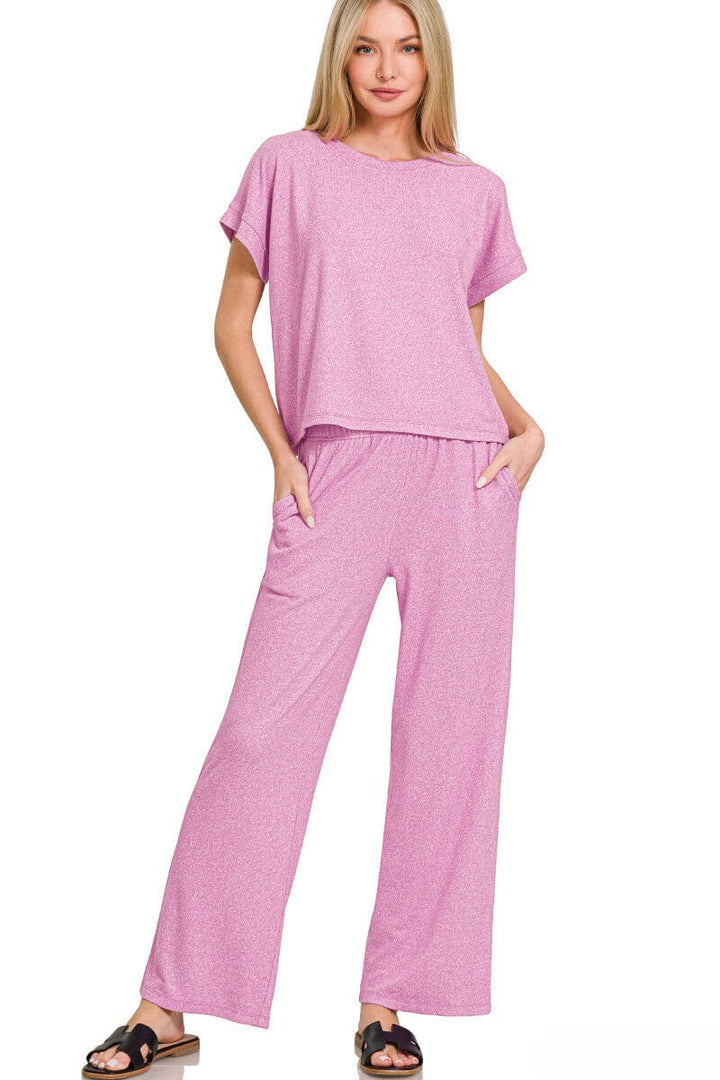 Zenana Soft Short Sleeve Tee & Lounge Pants Set