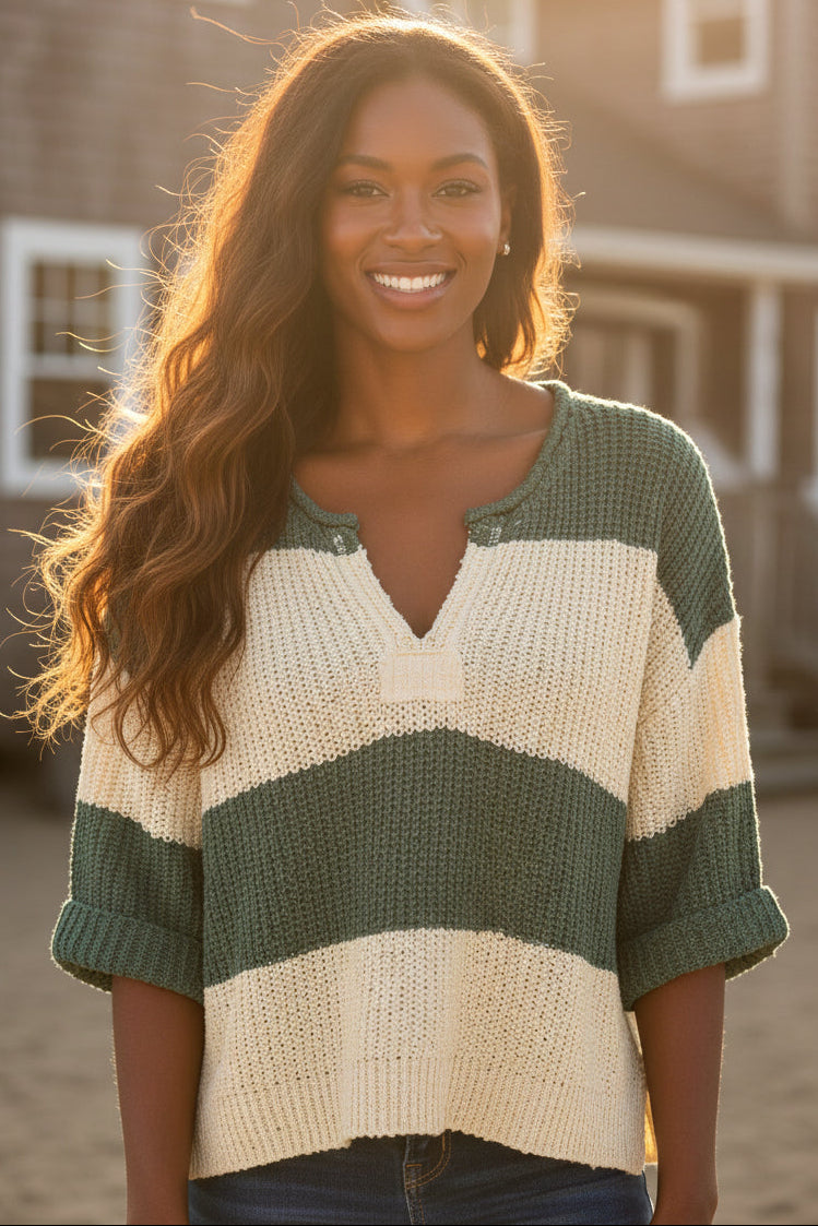 Zenana Split Neck Half Sleeve Striped Sweater – jfybrand