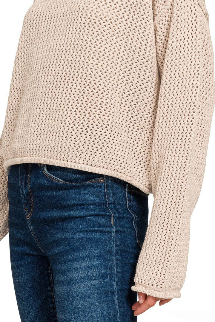Zenana Textured Knit Rolled Edge Drop Shoulder Sweater