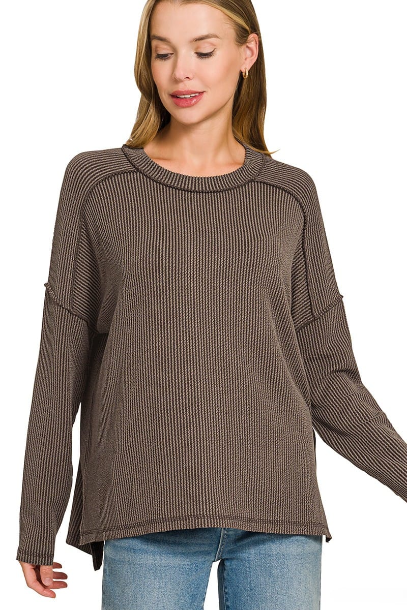 Zenana Textured Line Raw Edge Boat Neck Long Sleeve Top – jfybrand