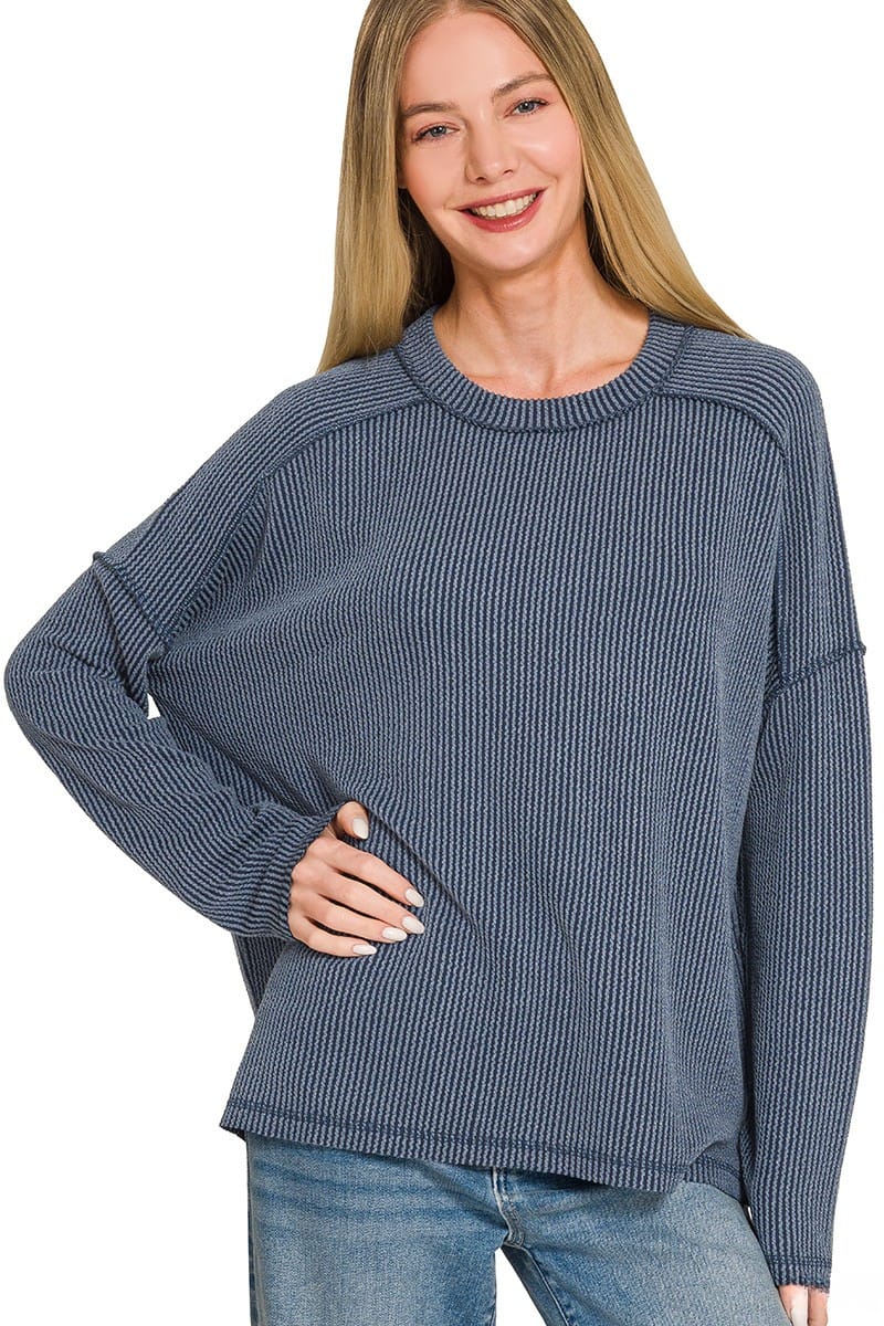Zenana Textured Line Raw Edge Boat Neck Long Sleeve Top – jfybrand
