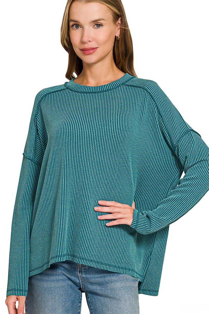 Zenana Textured Line Raw Edge Boat Neck Long Sleeve Top – jfybrand