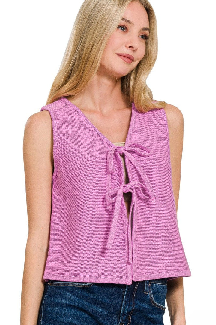 Zenana Tie Front Sweater Vest