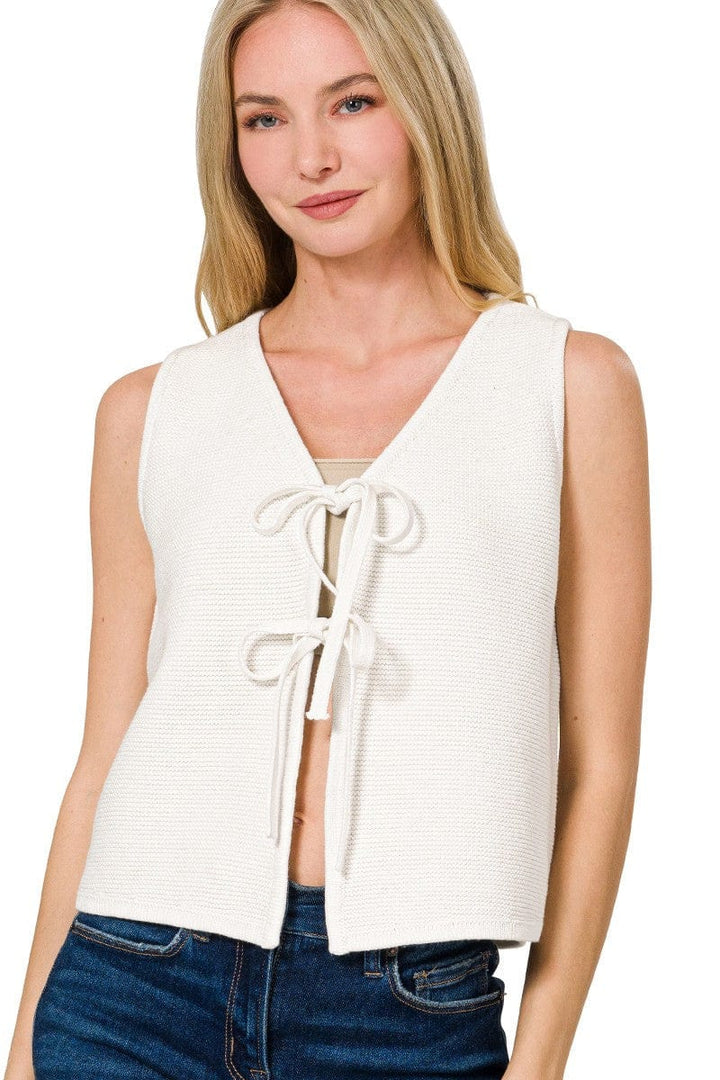 Zenana Tie Front Sweater Vest