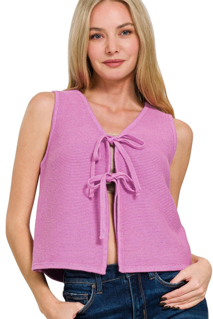 Zenana Tie Front Sweater Vest