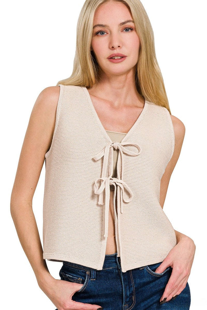 Zenana Tie Front Sweater Vest