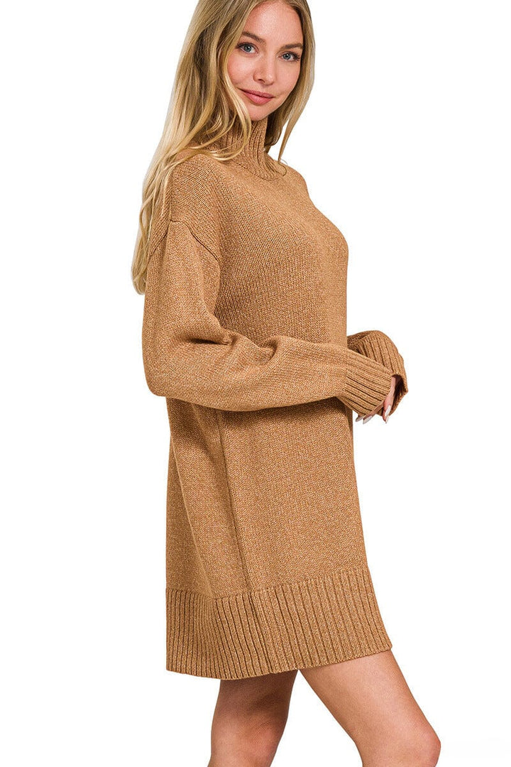 Zenana Turtle Neck Long Sleeve Mini Sweater Dress