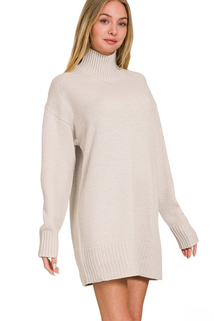 Zenana Turtle Neck Long Sleeve Mini Sweater Dress