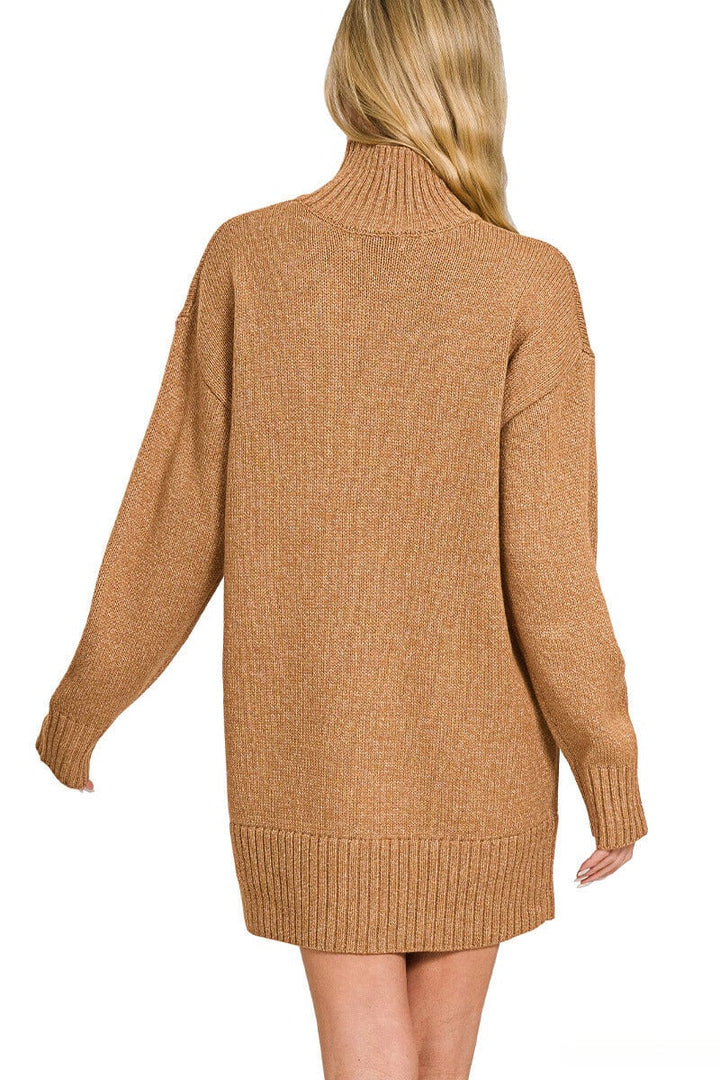 Zenana Turtle Neck Long Sleeve Mini Sweater Dress