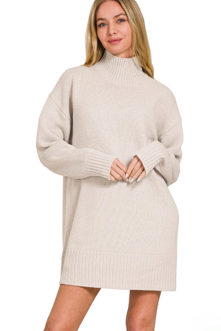 Zenana Turtle Neck Long Sleeve Mini Sweater Dress