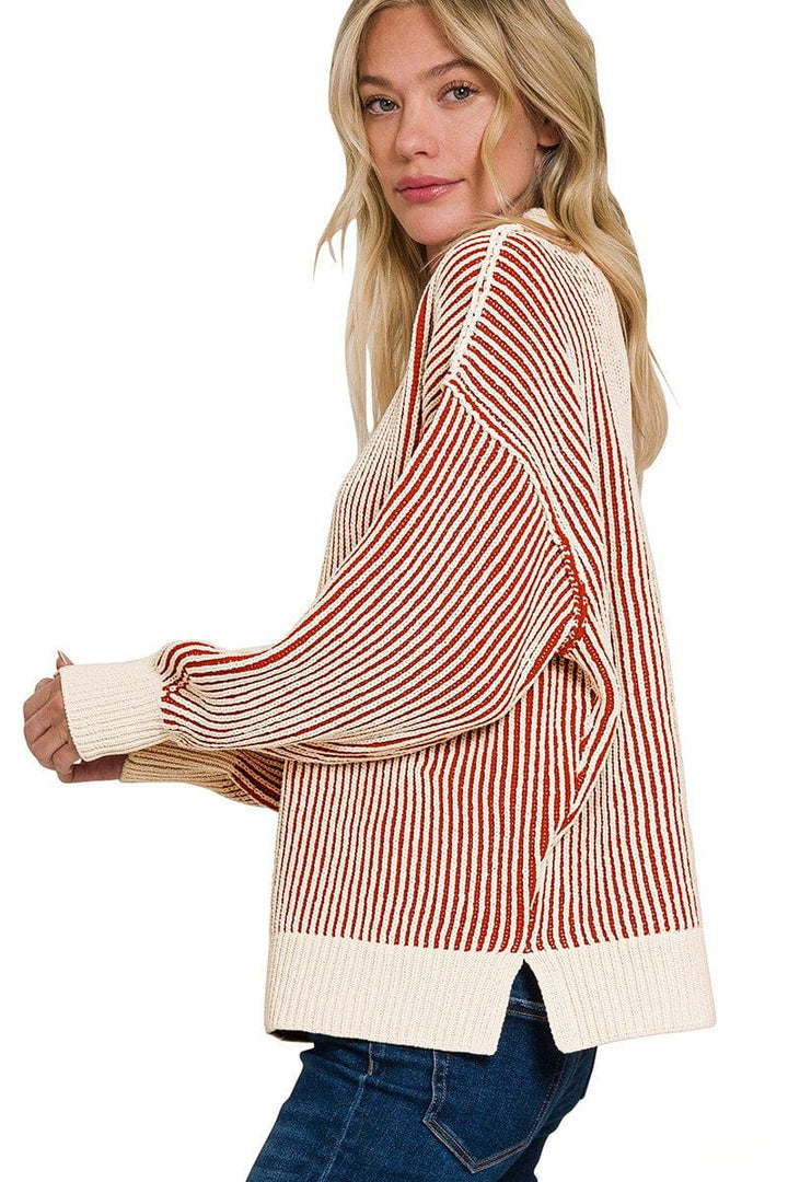 Zenana Two Tone Crew Neck Roomy Fit Sweater