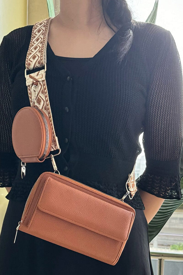 Zenana Vegan Leather Guitar Strap Crossbody Round Wallet Duo Handbag