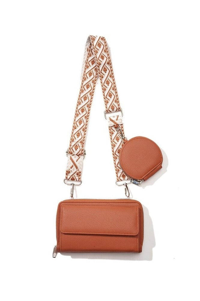 Zenana Vegan Leather Guitar Strap Crossbody Round Wallet Duo Handbag