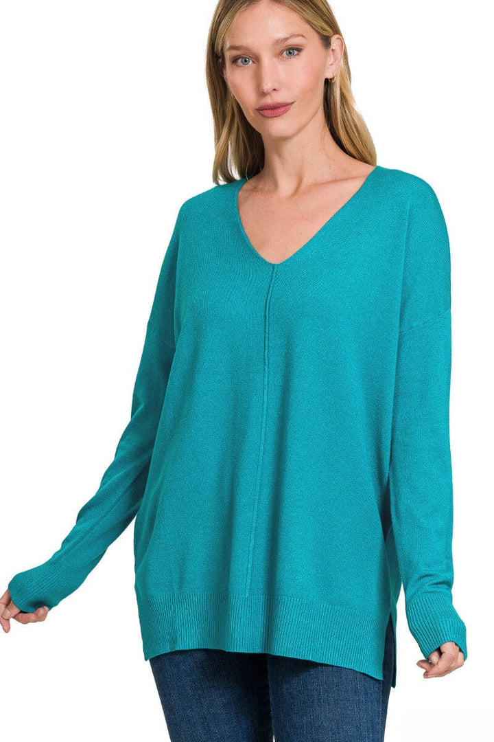 Zenana Viscose Front Seam V-Neck Sweater