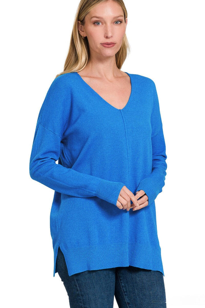 Zenana Viscose Front Seam V-Neck Sweater