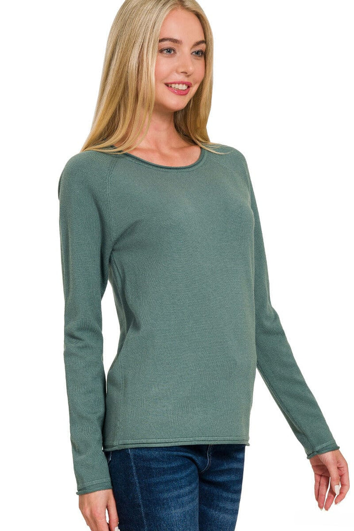 Zenana Viscose Round Neck Basic Sweater with Unfolded Hems