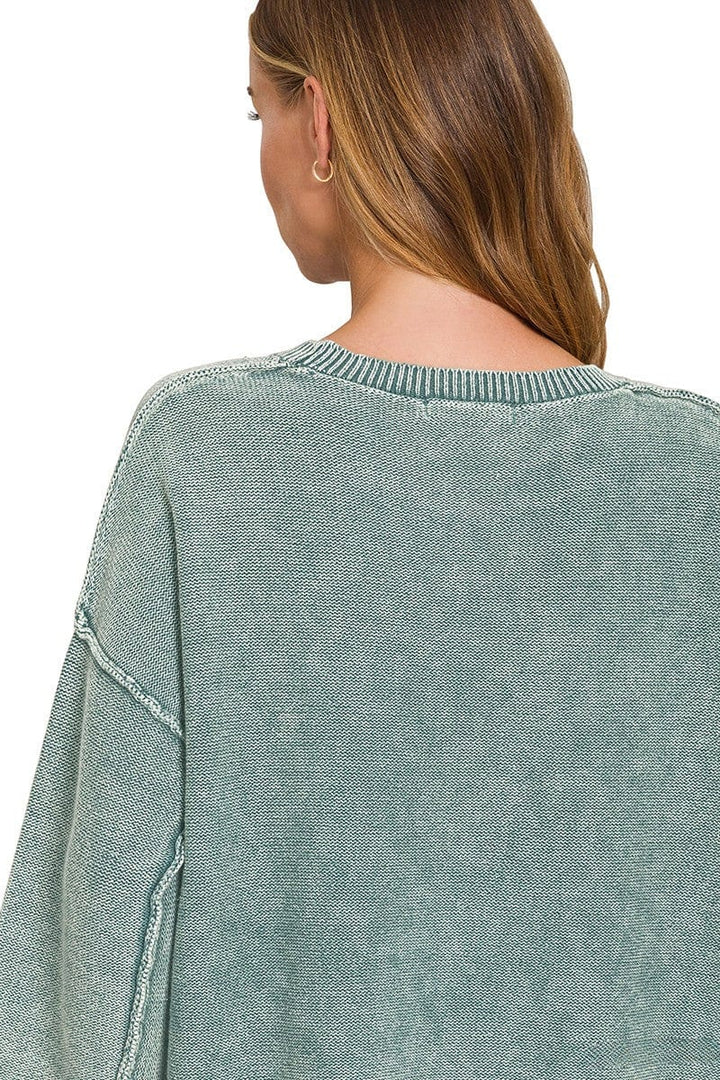 Zenana Washed 3/4 Sleeve Out Seam Boxy Fit Sweater