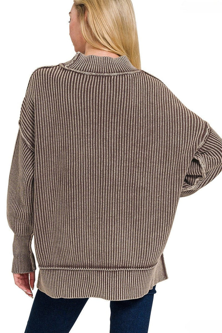 Zenana Washed Full Length Side Slit Oversized Sweater