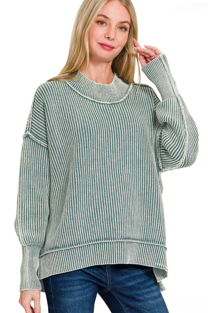 Zenana Washed Full Length Side Slit Oversized Sweater