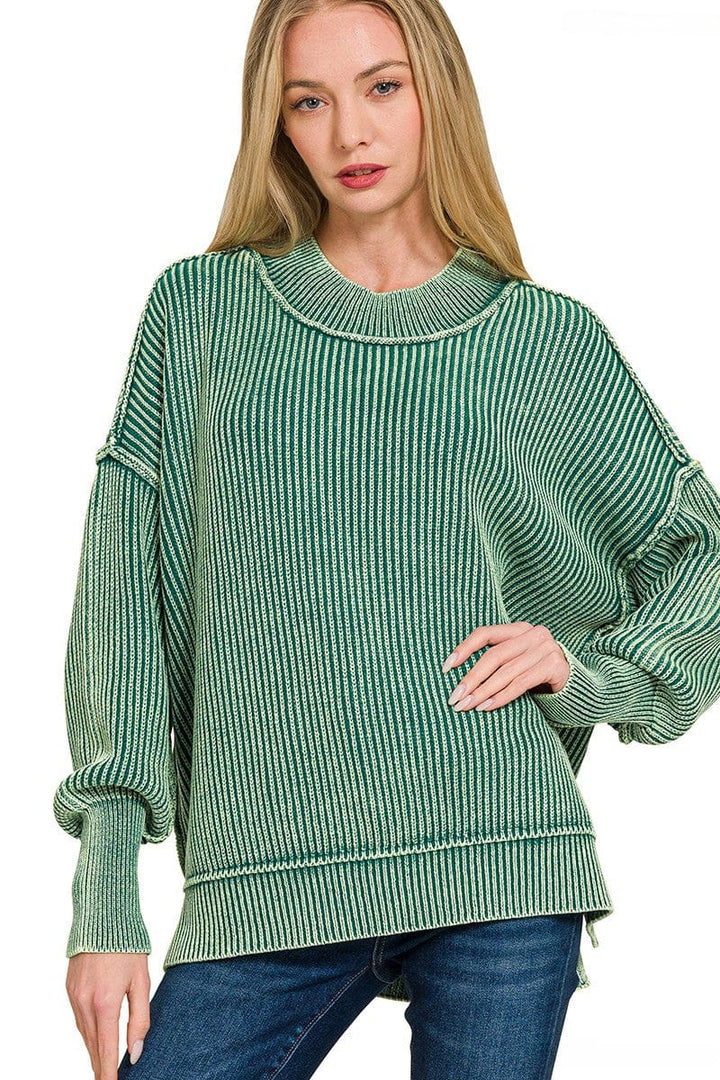 Zenana Washed Full Length Side Slit Oversized Sweater