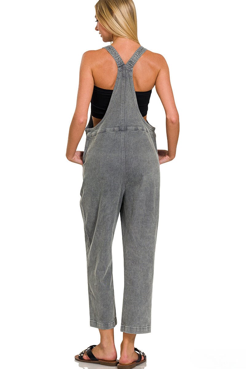 Zenana Washed Knot Strap Relaxed Fit Overalls