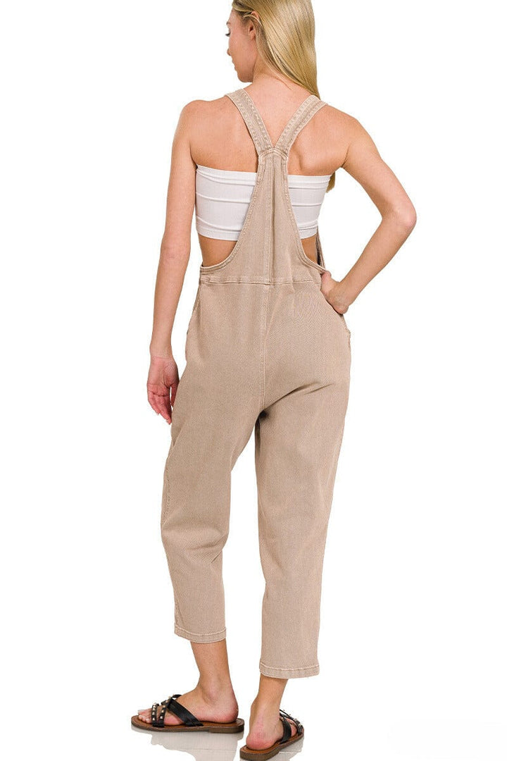 Zenana Washed Knot Strap Relaxed Fit Overalls